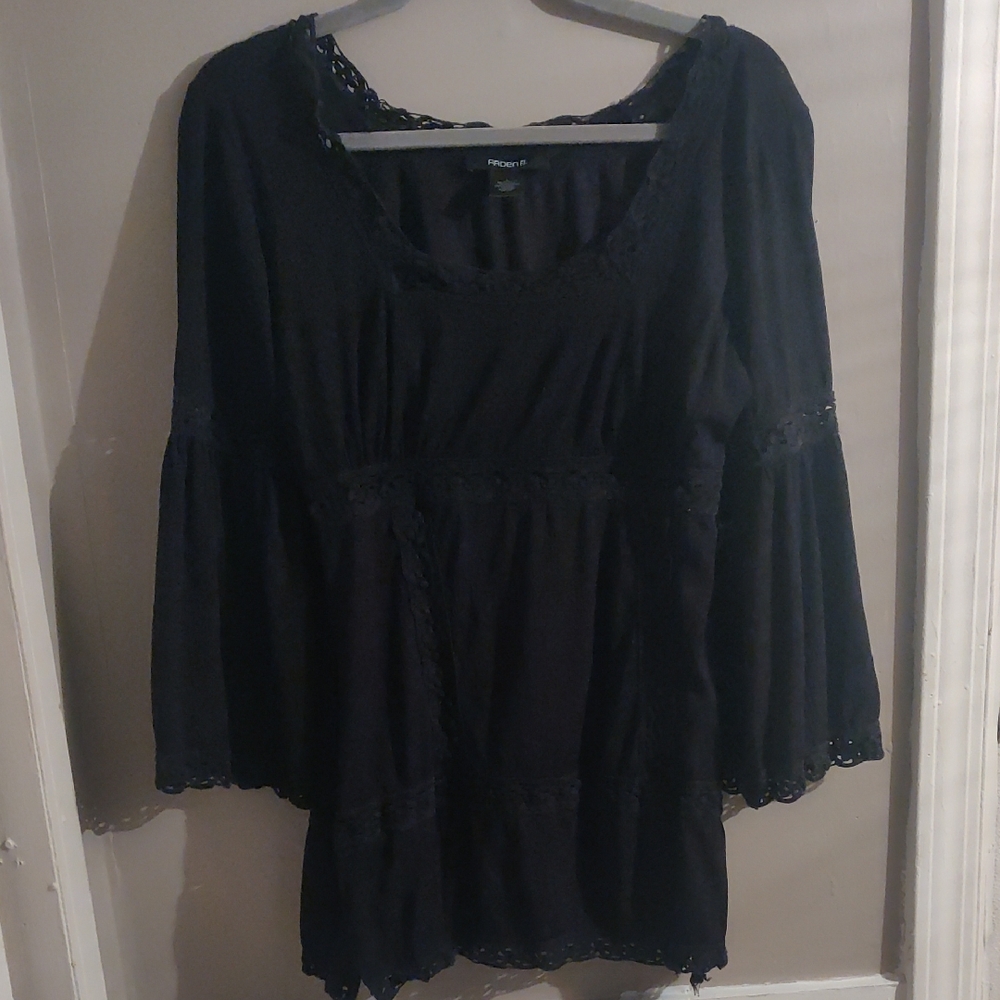 Arden B Black Boho Top